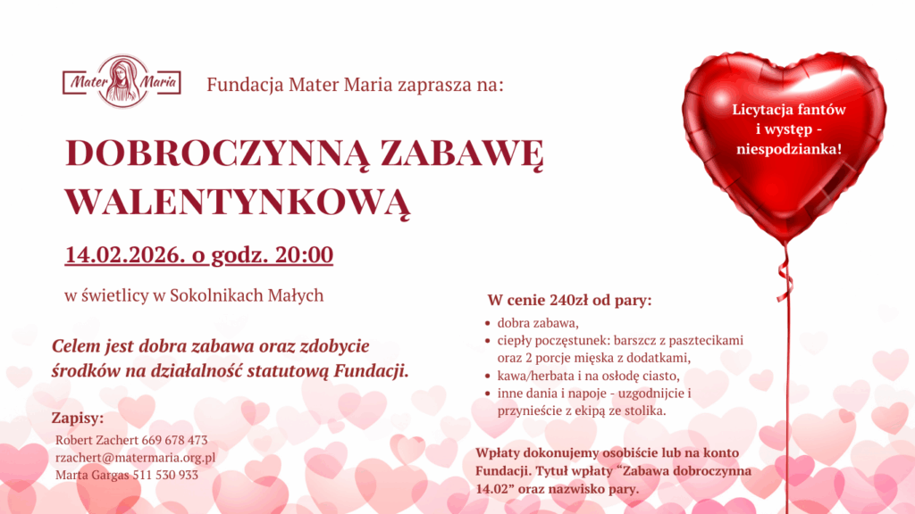 dobroczynna zabawa walentynkowa fundacji Mater Maria